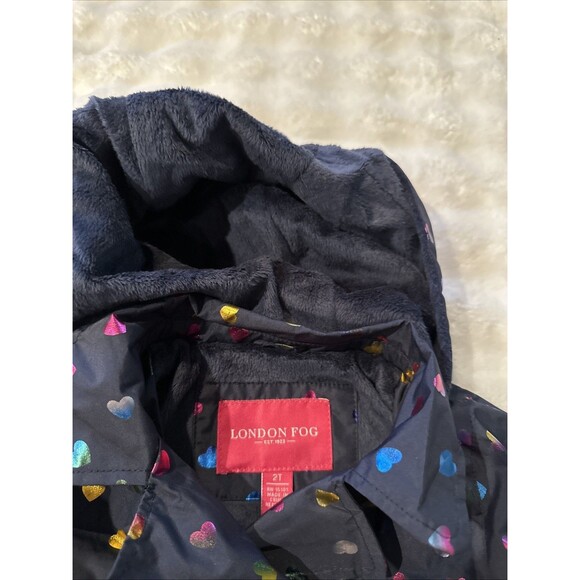 London Fog 2T Baby Toddler Coat Metallic Finish Hearts Hood Warm Black Girls - Picture 9 of 16